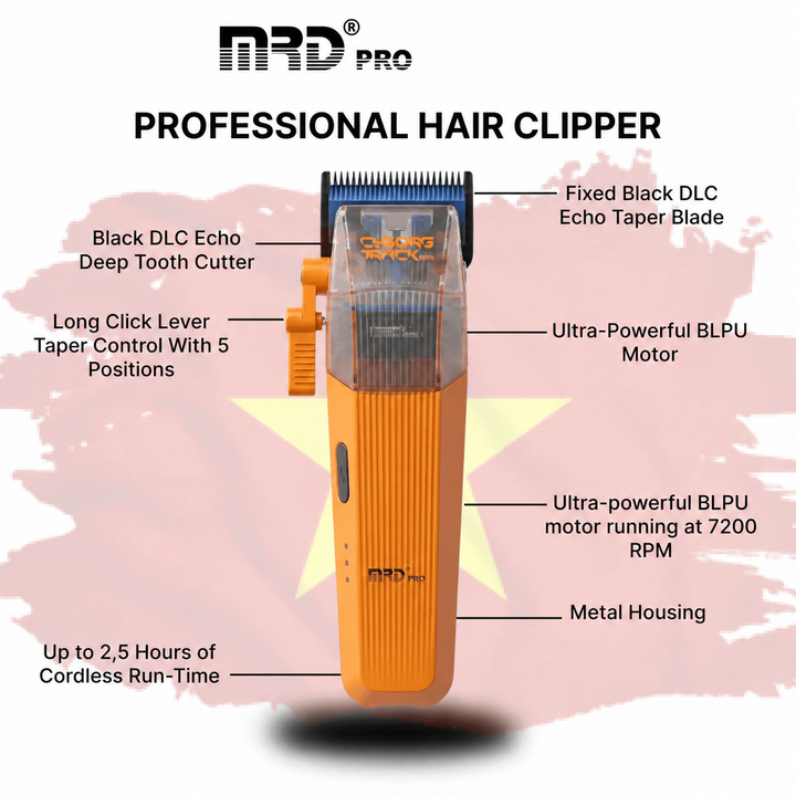 MRD PRO CYBORG BLPU Motor Professional Cordless Hair Clipper –ORANGE