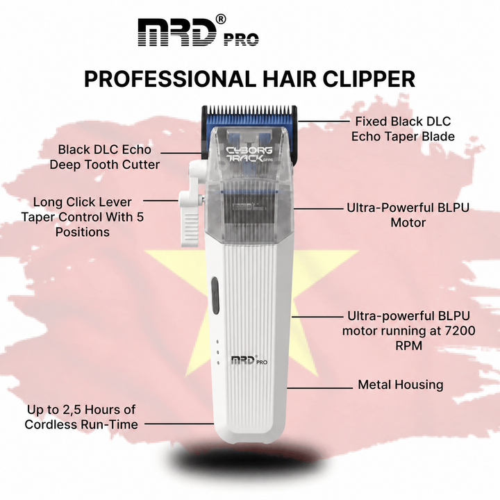 MRD PRO CYBORG BLPU Motor Professional Cordless Hair Clipper –WHITE
